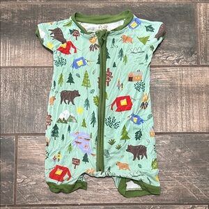 Little Sleepies Green Camping Print Short Sleeve One-Piece